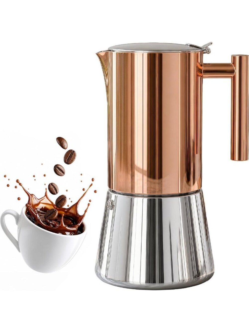 12-Cup Stainless Steel Moka Pot Espresso Maker, 600ml Stovetop Coffee Brewer